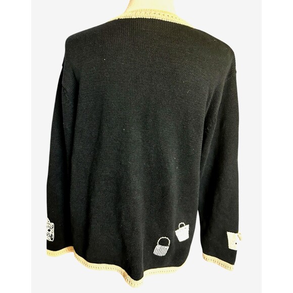 Vintage Talbot Black Tan Beaded Embroidered Handbag Cardigan Ugly Sweater 1X - Picture 7 of 9